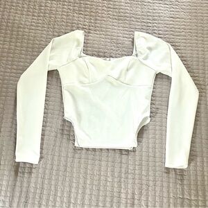 White long sleeve going out top with high cut rhinestone sides A3 Design (sz SM)